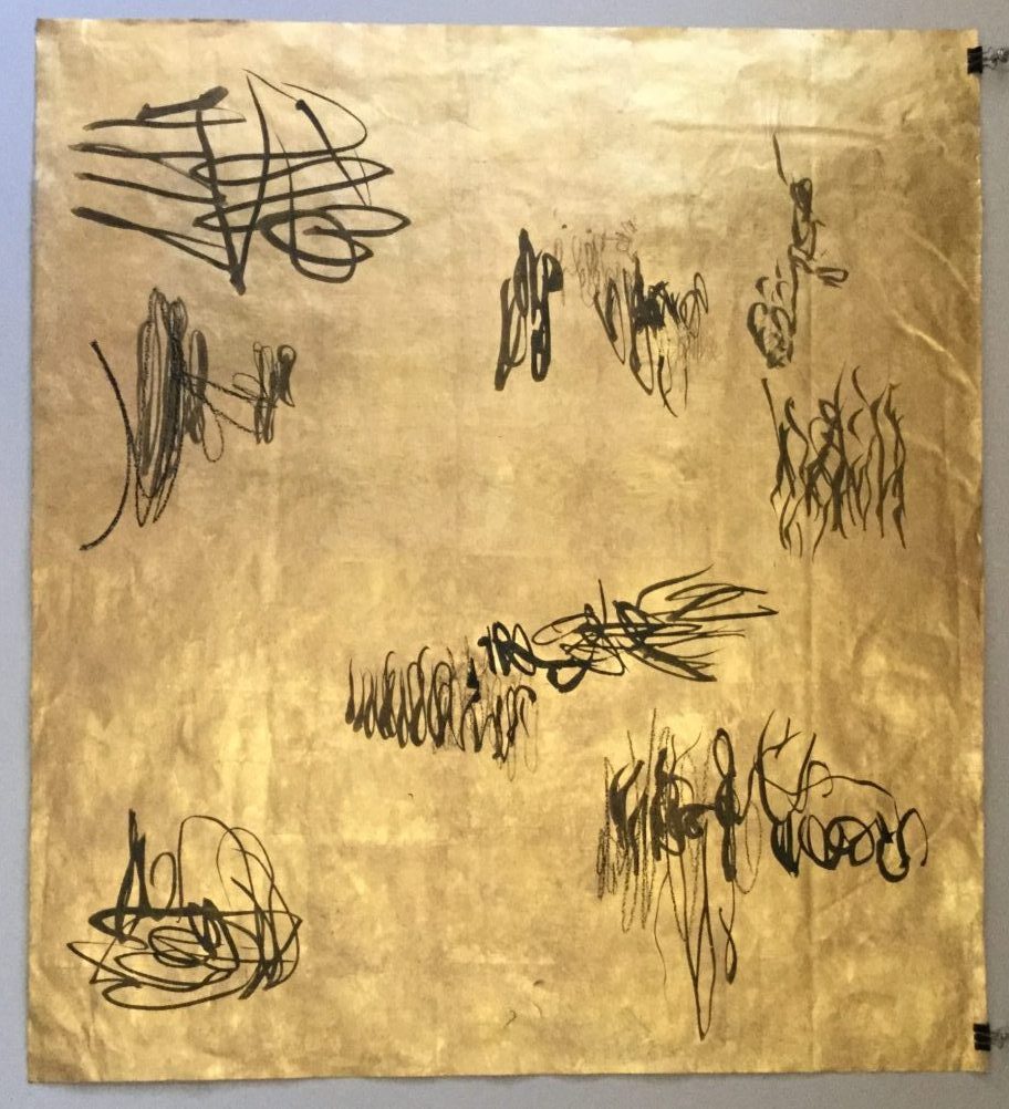 Sumi ink on 23 karat gold leaf on mulberry paper 22.5″ x 25″ 